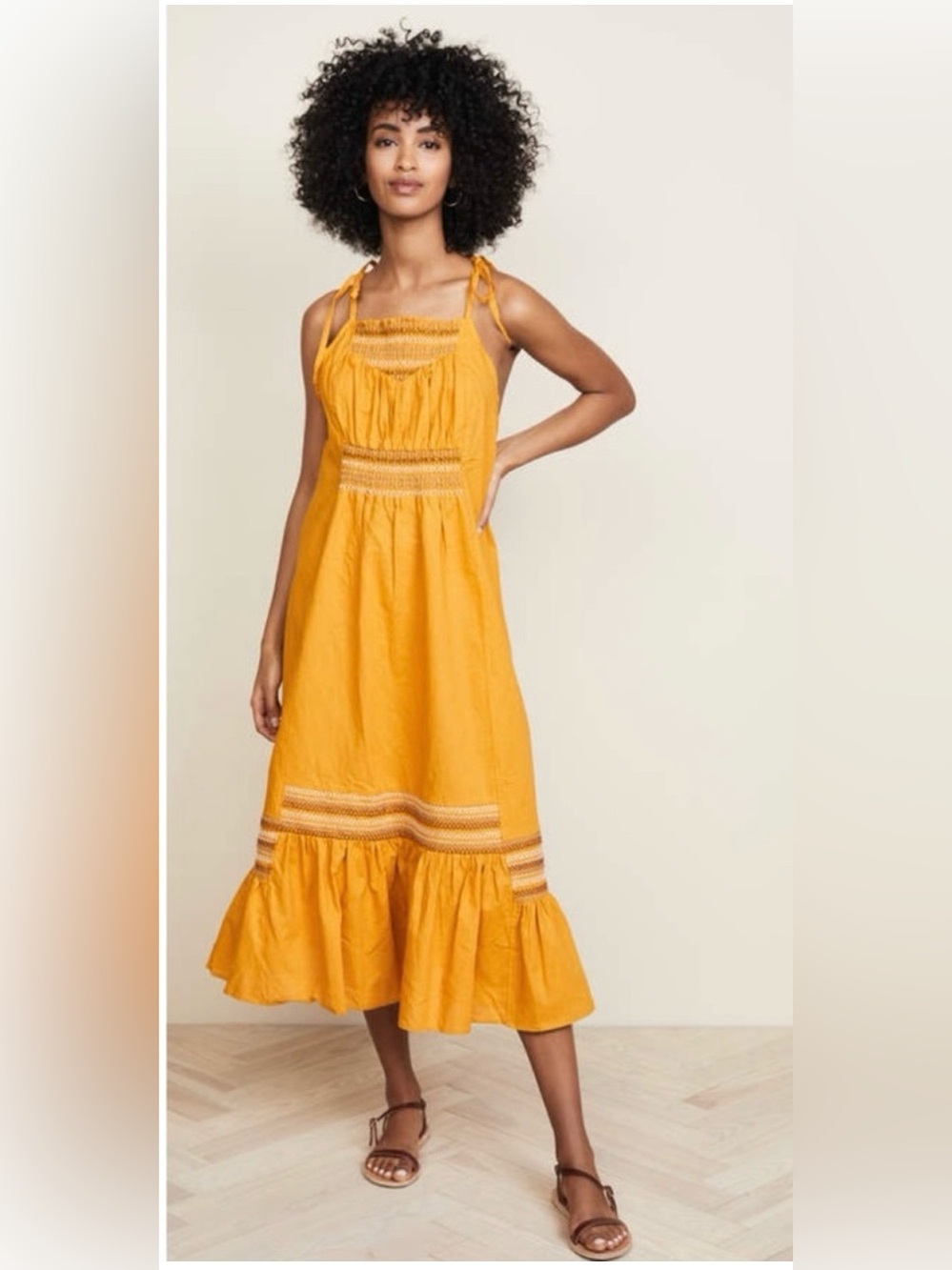 Free People Mustard Tie-Shoulder Midi Dress